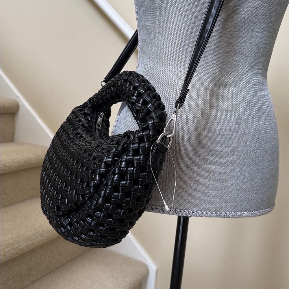 New. Sincerely Jules Elegant Black faux leather Woven Crossbody or handle Bag. - Picture 15 of 16